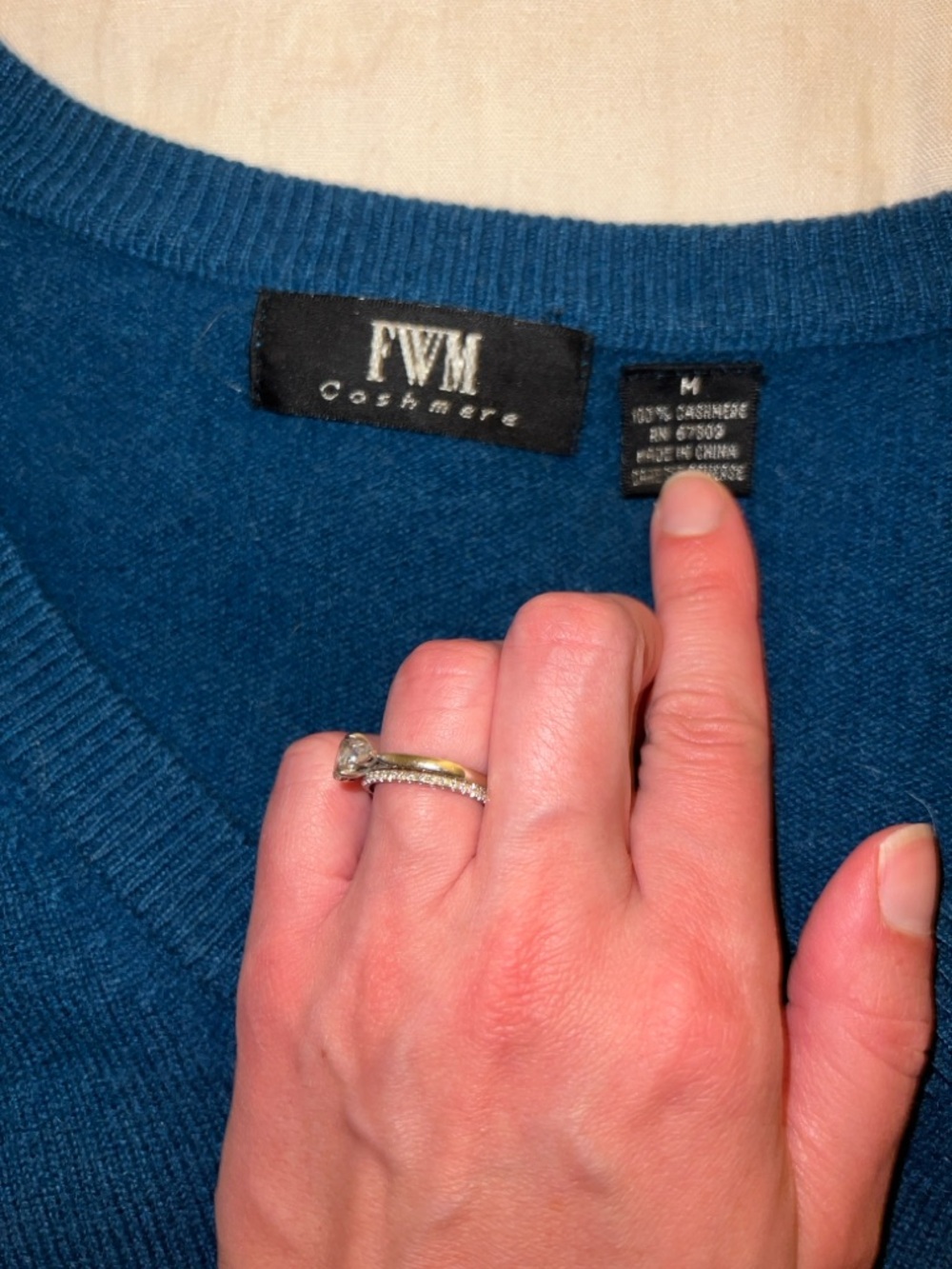 Vintage FWM Cashmere V-Neck Sweater in Teal Blue